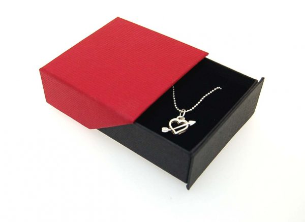 Small Pendant/Earring Box | Retractable Lid | Black and Red