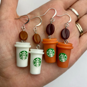 @JustForFunStyle Colorful Latte Cups Coffee Beans Dangle Earrings