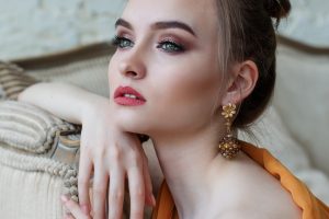 Model wearing earrings